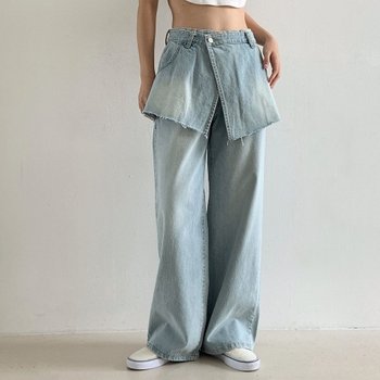 KSD25C1여성 미니 랩 스커트 청바지 세트 워싱 스타일