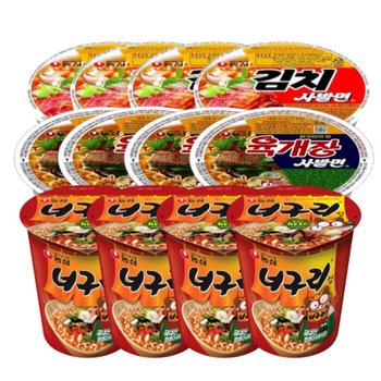농심 김치 사발면 86g x4개 + 농심 육개장 사발면 86g x4개 + 농심 너구리 컵 62g x4개