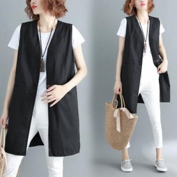 [홍은]F70430/세련된 노카라 마조끼/롱조끼/Vest/베스트