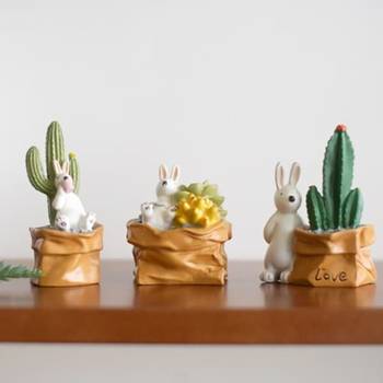 인테리어 장식 소품 홈데코 선인장 토끼 3P세트