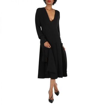 버버리 우먼 레이디 블랙 Emelia Pleated 실크 Cady 미디 Dress Brand Size 4 US 2 8041042 10