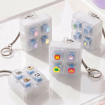 쁘띠 캐릭터 LED 반투명 네모 키링 기계식 키보드 키캡 4구 딸깍이 청축 스위치 피젯 열쇠고리