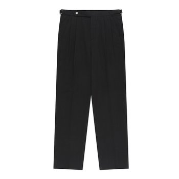 Essential Linen Cotton Twill Adjust 2-Pleated Relaxed Chino (Black)