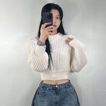 세미 크롭 여성 하찌 여자 니트 티/4color 아방 벌룬 (WDD21F4)