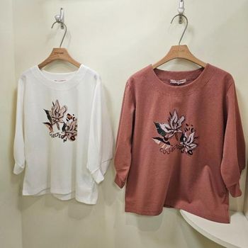 HC07 플라워 프린팅  꼬임 칠부 티셔츠 A25TS5308_P405012599