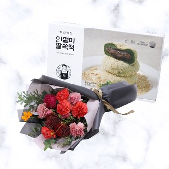 카네이션 레드다발+인절미팥쑥떡 어버이날 스승의날 감사 존경 은혜 축하 생신 기념일 선물 꽃