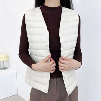 조끼 쌀쌀할때 오리털 경량 패딩조끼 실내외 똑딱이버튼