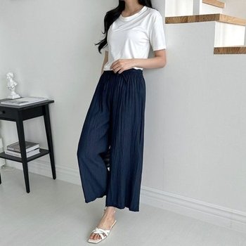여름바지 데일리 가벼운 린클 와이드 밴딩팬츠