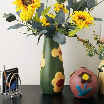 플라워 QEX816C4 아트 도자기 꽃병 인테리어 오브제 화병