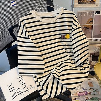 [페이릿] [88까지]로비 오버핏 스마일 포인트 스트라이프 티셔츠