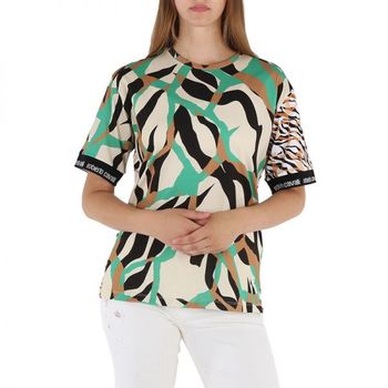 [해외] Roberto Cavalli 우먼 레이디 콘트라스트 슬리브 Macro 타이거 Twiga 코튼 박시 티셔츠 Size X-L