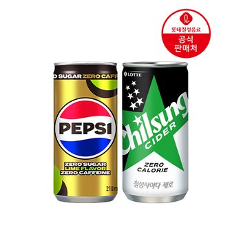 [본사직영] 펩시제로 제로카페인 210ml 30캔 + 칠성사이다 제로 210ml 30캔