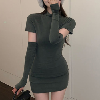 에코브 반폴라 반팔 핸드워머 미니 원피스
