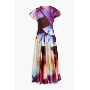 [해외] 록산다 프린트 실크 새틴 미디 드레스 퍼플 46376663163032361