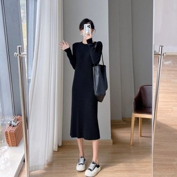 휴가룩 롤 원피스 니트 긴팔 홈웨어 임산부 골지 루즈핏 데일리