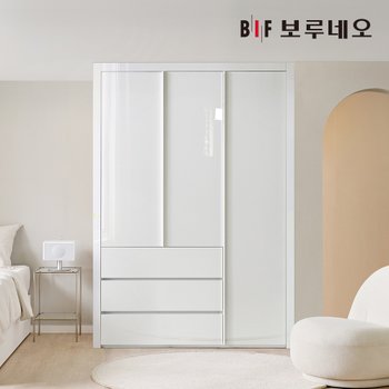 E0 하이그로시 샤인 3단서랍 여닫이 작은방 붙박이장 10cm