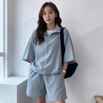 트레이닝 여름 루즈핏 반팔 반바지 셋업 휴가복 외출복 캠핑룩