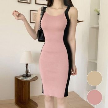 니트 EINI5183 베이직 민소매 원피스 H라인 슬림 스판 나시 롱