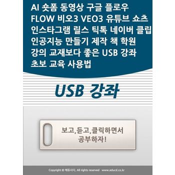 AI 숏폼 동영상 구글 플로우 FLOW 비오3 VEO3 유튜브 쇼츠 인스타그램 릴스 틱톡 네이버 클립 인공지능 만들기 제작 책 학원강의 교재보다 좋은 USB 강좌 초보 교육 사용법(USB 강좌)