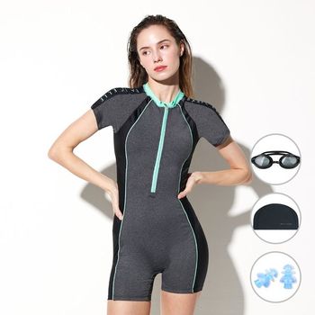 베이직엘르 여성 반팔 반집업 3부 반전신 실내수영복 BEF W104G_P336630082