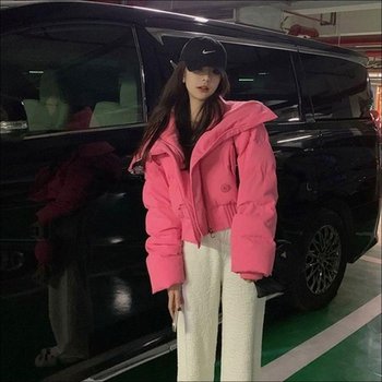 [라일리여성의류] Rly 여성 크롭 숏패딩 얼굴소멸 빅카라 오버핏 겨울