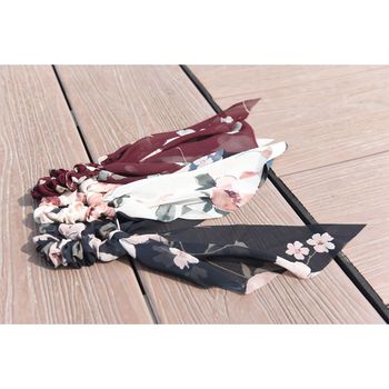 페미닌 3Colors 롱 시스루 플라워 곱창 쉬폰 머리끈