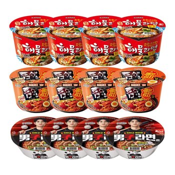 팔도 남자라면 컵라면x4개+틈새라면 매운김치x4개+해물왕컵x4개