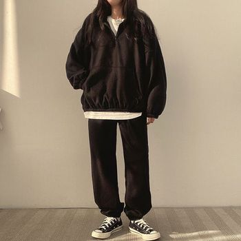 여성 CDPR4845 모던한 2컬러 반집업 조거팬츠 데일리 셋업 세트