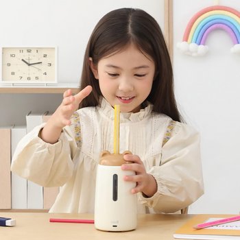 노르잇 자동 연필깎이 프리미엄  베이지 브라운 전동 자동상승 점보