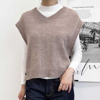 사이드 LOGN3054 여성 추천 버튼 언발 꾸안꾸 니트 조끼 슬리브