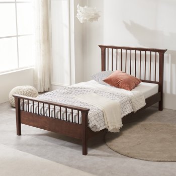 [밀키웨이] 엠마 고무나무 원목도장 평상형 침대 SS+독립매트리스