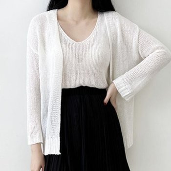 심플 노멀웨어 우먼 브이라인 쉬어소재 탱크탑 니트가디건 코디세트