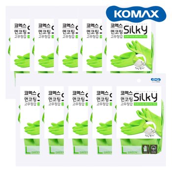 코멕스 면코팅 실키 고무장갑 그린 L 대 X 10개