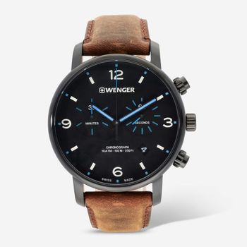 [해외] Wenger 벤거 스위스 아미 남성용 01.1743.112 어반 메트로 크로노 블랙 다이얼 시계 44mm 788582