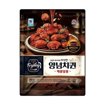 사조 대림선 Fryday 양념 치퀸 매콤달콤 380g x 6봉 냉동 치킨 (37279295)