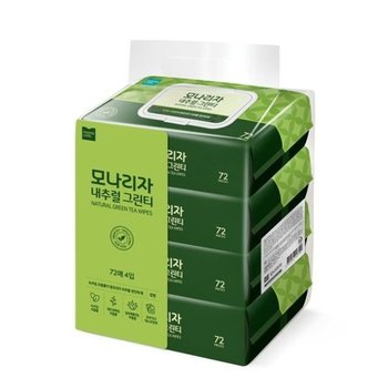 고품질 모나리자 내추럴 그린티 물티슈 캡형 72매x4입 티슈 각티슈 (WC12592)