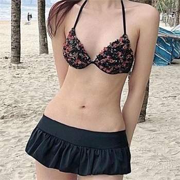 여성 비키니 수영복 플라워 비키니 레이스 와이어 볼륨 프릴