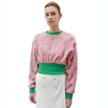 데미지니모닉 플라워 핑크 크롭 맨투맨_ Flower Pink Crop MTM