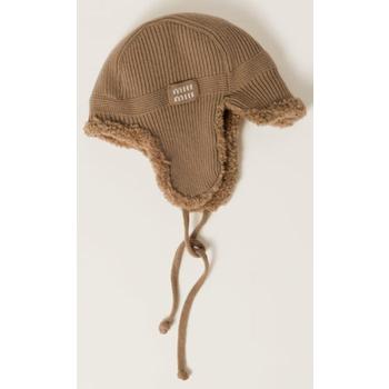 25FW 미우미우 울 캐시미어 시어링 트래퍼 햇 5HC3862CSRF0040 CAMEL BROWN DOM