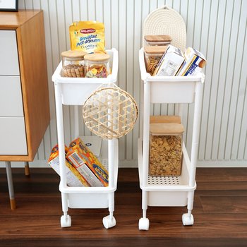 [오늘출발] 올데이 슬림 이동식 트롤리 2단 주방 냉장고 사이 거실 틈새 22cm 수납 정리 선반