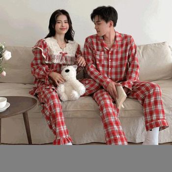 코쿤 레드체크 파자마세트 가을잠옷 홈캉스 긴팔잠옷 원피스