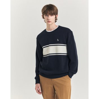 [24FW] [반값세일][스테디셀러] 네이비 컬러배색 면 긴팔티셔츠 WHTS4D345N3