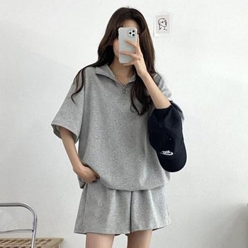 [MEKN72Q7_55]데일리외출복 반팔반바지 루즈핏 셋업 2색