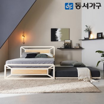 유로밍 멀바우/편백나무 히든형 이층 가족침대 Q+Q (본넬매트) DF640080