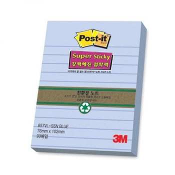 3M ZT31OS62 포스트잇 강한점착 657 Line 크림블루 76X102 5개