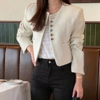 고품질 여성 은장 버튼 트위드 자켓 1P 정장 마이 하객룩 트위드자켓 (WFK7HXI)