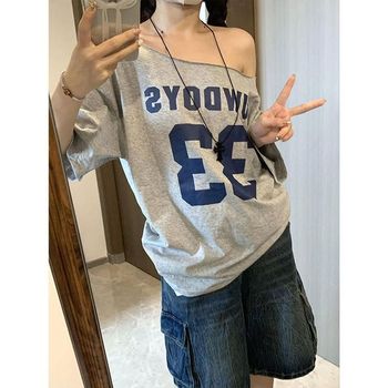 여성 오버핏 반팔 티셔츠 원숄더 루즈핏 박스티 페미닌 스타일 아이돌 y2k 기본티
