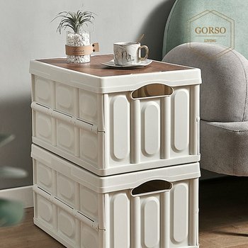 고르소 접이식 우드 수납 정리함 공간 리빙박스 35L