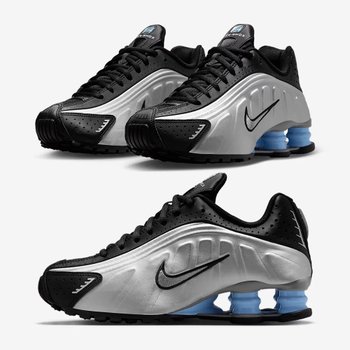 [해외] 나이키 샥스 R4 키즈 GS 메탈릭 실버 블루 여성 운동화 CW2626-004