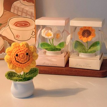 해바라기 손 뜨개 화분 꽃 인형 해바라기 2color 손뜨개 니트 코바늘 미니 가게 오픈 개업